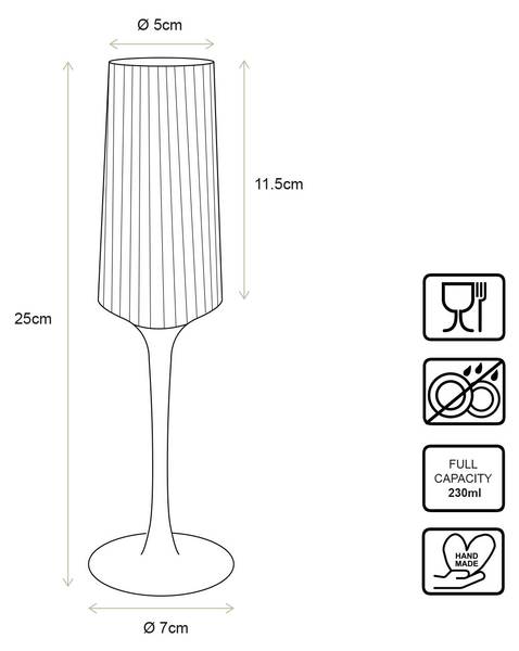 Champagne Glass Goldrand (4er Set) porselein - 7 x 25 x 7 cm