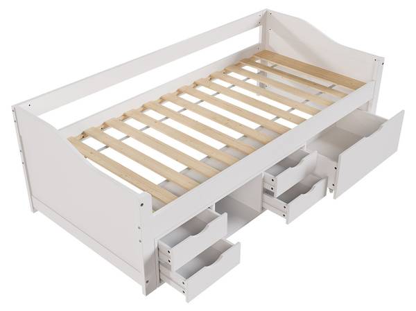 Kinder Funktionsbett Nalu Weiß - Holzwerkstoff - 90 x 66 x 200 cm