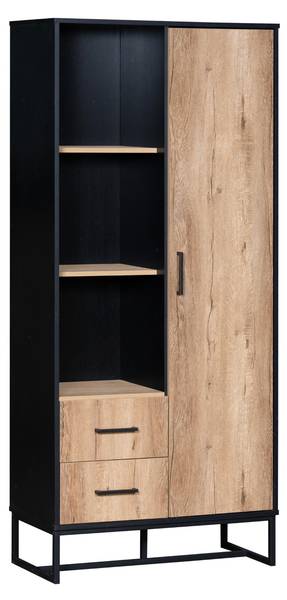 Hochschrank mit 2 Schubladen Coeus Ⅱ Schwarz - Braun - Eisen - 80 x 180 x 40 cm