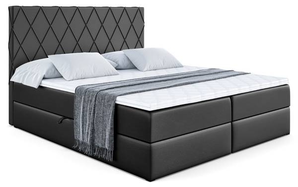 Boxspringbett LEPARO Hochglanz Schwarz - Breite: 160 cm - H4