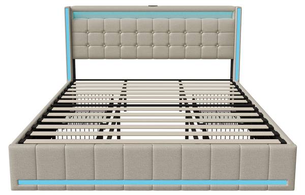 Polsterbett HYF-JY01 Beige - Metall - Massivholz - 188 x 100 x 213 cm