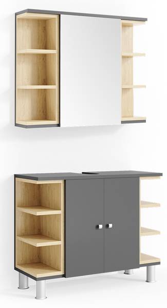 Badmöbel-Set Aquis 36248 2er Set Anthrazit