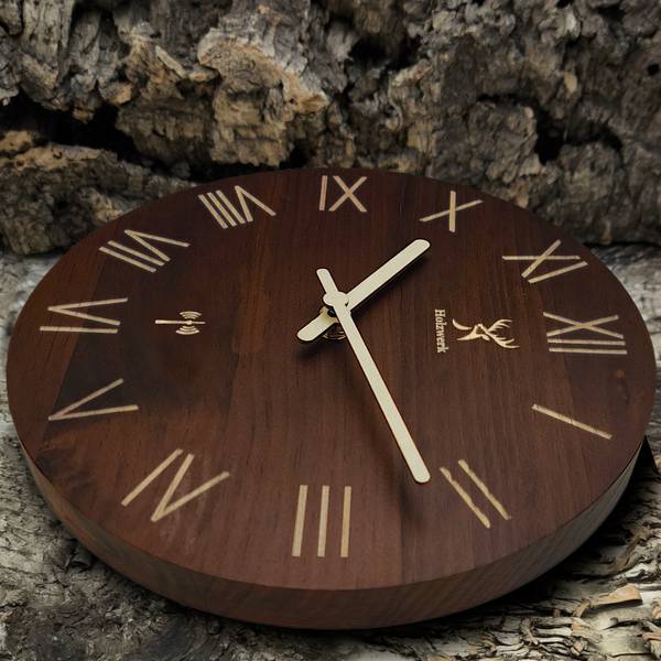 Funk-Wanduhr LAUENAU Braun - Metall - Massivholz - 40 x 40 x 3 cm