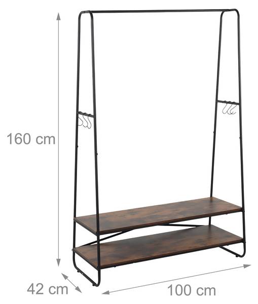Kleiderständer mit 2 Ablagen Schwarz - Braun - Eisen - 100 x 160 x 45 cm