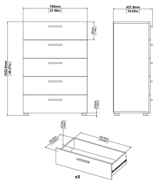 Kommode Petra Schwarz - Holz teilmassiv - 70 x 102 x 40 cm