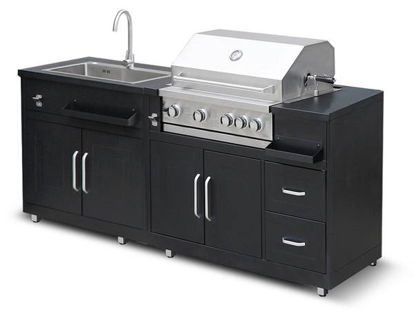 Außenküche Memphis 2er-Set Schwarz - Metall - 66 x 96 x 203 cm