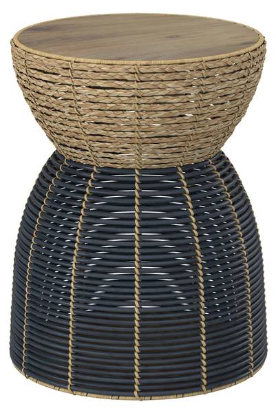 Gartenbeistelltisch NOELIA Beige - Schwarz - Metall - Naturfaser - Kunststoff - Holz teilmassiv - 55 x 45 x 45 cm