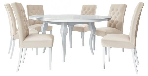 Essgruppe Lara 6 120 7-teilig Creme - Hochglanz Weiß - Weiß - Durchmesser: 120 cm