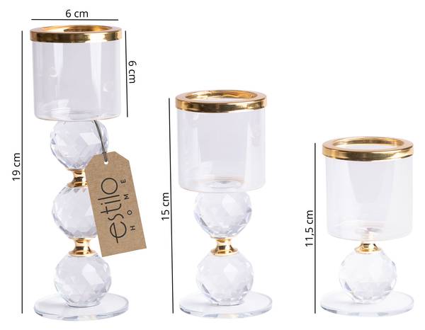 Kerzenständer SWG-T 3er-Set Weiß - Glas - 6 x 19 x 6 cm