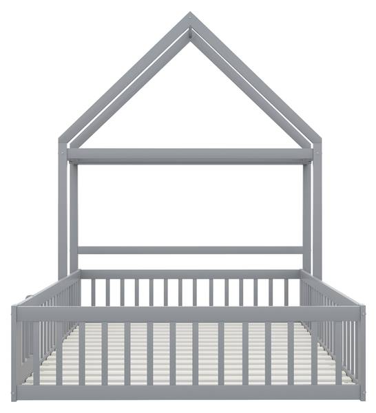 Hausbett Jonas Grau - Massivholz - 144 x 198 x 205 cm