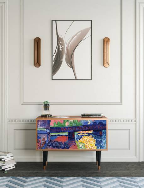 Sideboard S1 Walnuss Pink - Holzwerkstoff - 94 x 94 x 48 cm