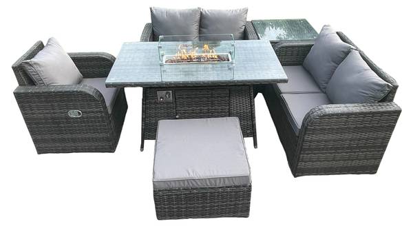 GARTENTISCHGRUPPE D(6er-Set) Grau - Webstoff - 80 x 70 x 140 cm