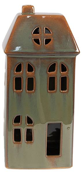 Haus mit LED Dusseldorf Grün - Porzellan - 6 x 15 x 7 cm
