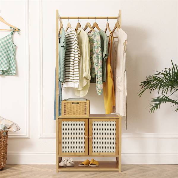 Kleiderständer Kleiderschrank Holz Beige - Bambus - Holzwerkstoff - 31 x 168 x 53 cm