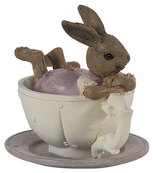 Beeld Konijn DekoEaster-Dominic wit - kunststof - 8 x 9 x 10 cm