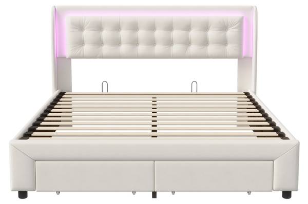 Boxspringbett MI-R02 mit Stauraum Beige - Metall - Massivholz - 165 x 100 x 203 cm