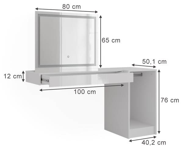 Schminktisch Sherry 59563 3er set Weiß - Holzwerkstoff - 100 x 12 x 41 cm