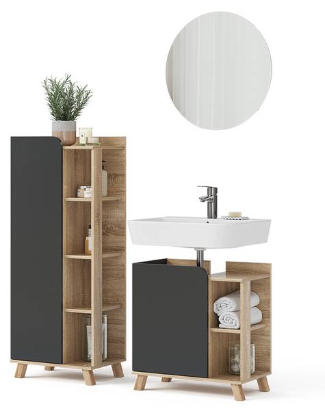 Badmöbel-Set Karen 47292 3er Set Anthrazit - Eiche Sonoma Dekor