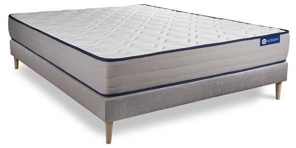 Bettgestell und Matratze Actimemo form Grau - Massivholz - 135 x 51 x 200 cm
