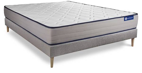 Bettgestell und Matratze Actimemo form Grau - Massivholz - 130 x 51 x 190 cm
