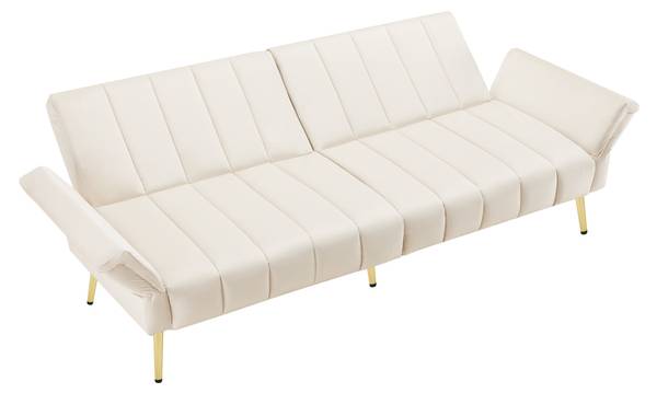 Schlafsofa Lea Beige - Samt - 183 x 75 x 76 cm