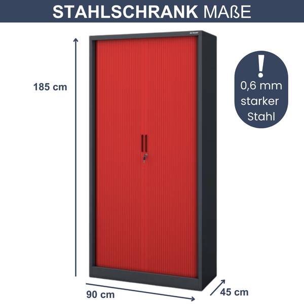 Aktenschrank abschließbar KETI Grau - Stahl - 90 x 185 x 45 cm