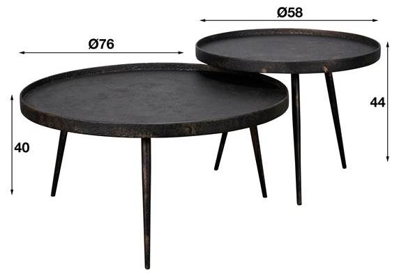 Couchtisch Metallic 2er-Set Grau - Metall - 76 x 40 x 76 cm