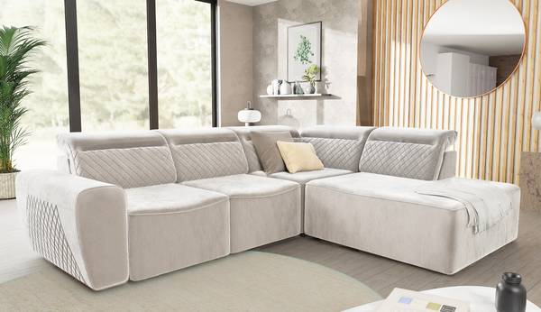 Ecksofa Vidar mit Schlaffunktion Beige - Velours - Samt - Birke - Buche - 273 x 102 x 224 cm