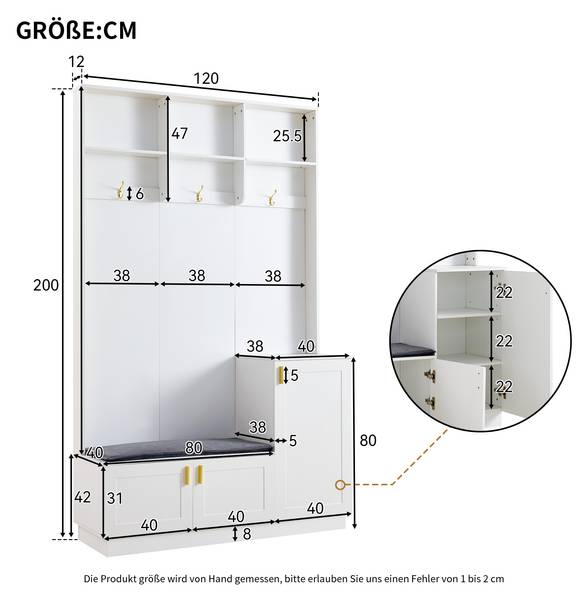 Garderoben-Set Neptunus Ⅱ Weiß - Holzwerkstoff - Metall - 12 x 200 x 120 cm