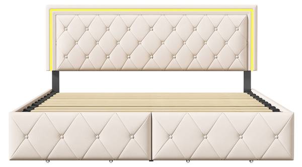 Doppelbett Polsterbett HDF09 Beige - Metall - Massivholz - 145 x 96 x 208 cm