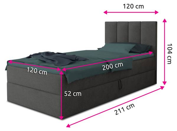 Boxspringbett Star Mini Grau - Liegefläche Breite: 120 cm