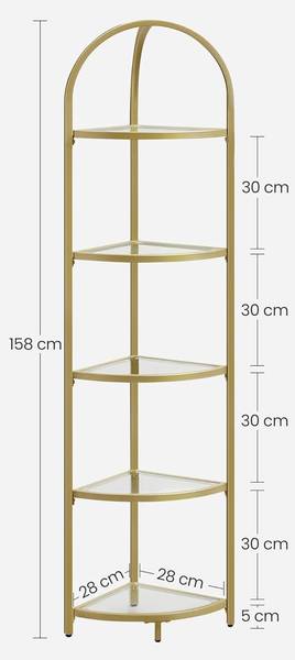 Eckregal 100436 Gold - Stahl - Klarglas - 28 x 158 x 28 cm