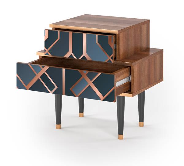 Nachttisch NS1 Walnuss Blau - Holzwerkstoff - 58 x 58 x 41 cm