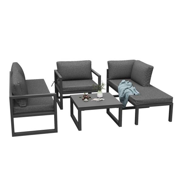 Ensemble jardin corde 4-pce Phanes Ⅳ Gris - Polyester - Tissu - Fer - Verre de sécurité - 122 x 78 x 184 cm