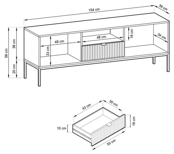 RTV-Schrank CORTADO Schwarz - Gold