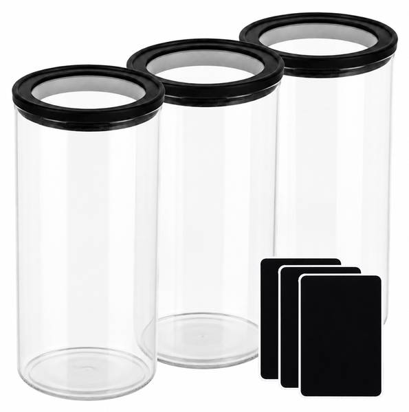 Vorratsgläser 3er Set 1200 ml Schwarz - Glas - Kunststoff - 10 x 18 x 10 cm