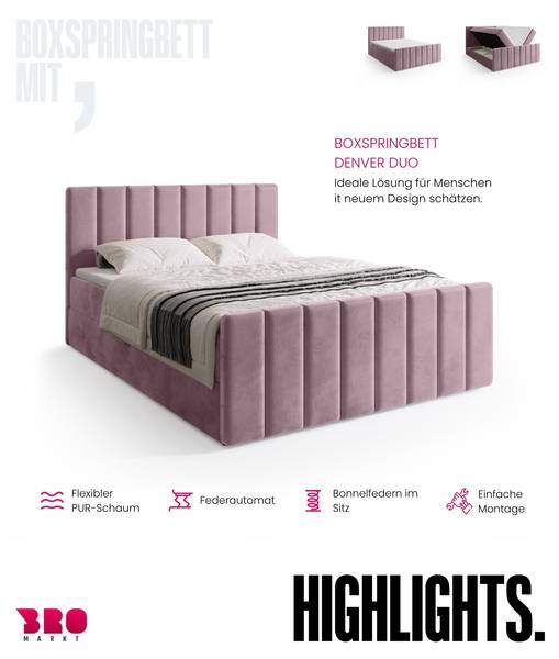 Boxspringbett DENVER DUO Rosé - Liegefläche Breite: 140 cm