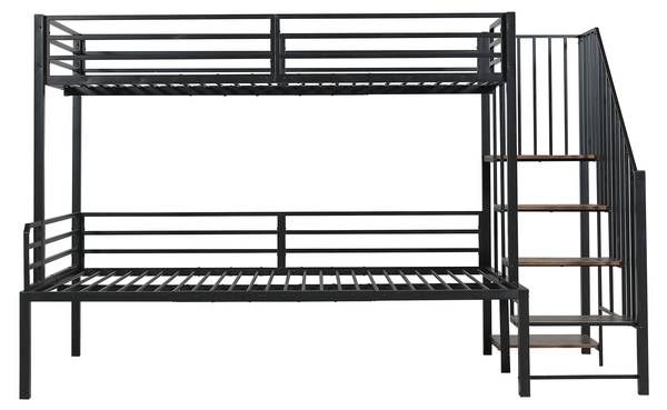 Lit superposé EveMetal Ⅰ Noir - Bois manufacturé - Métal - 124 x 160 x 257 cm
