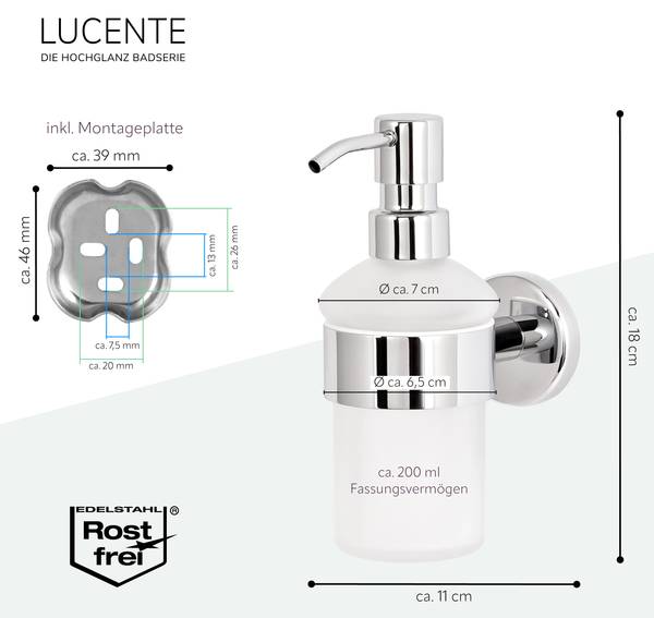 Seifenspender Lucente inkl. Klebe Set Silber - Metall - 7 x 18 x 11 cm