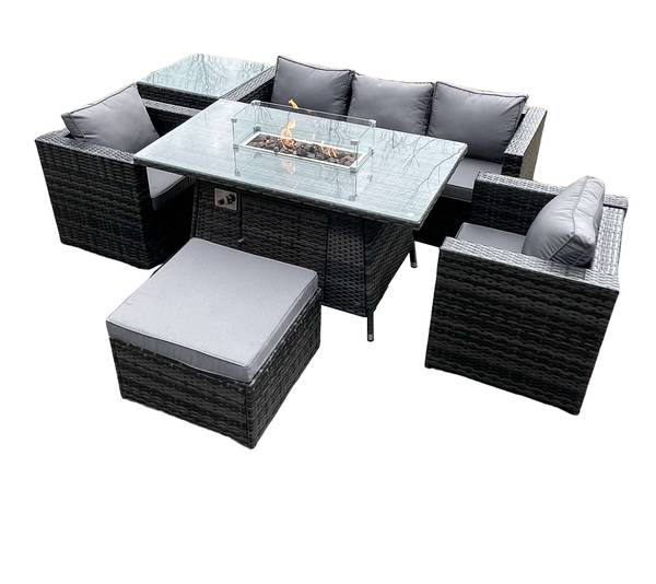 Outdoor Rattan Gartensofa Set 6 Sitzer Grau - Webstoff - Polyresin - 65 x 66 x 176 cm