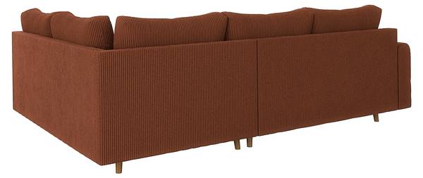 Ecksofa und Hocker Neo, Cord-Stoff Rubinrot - Ecke davorstehend rechts