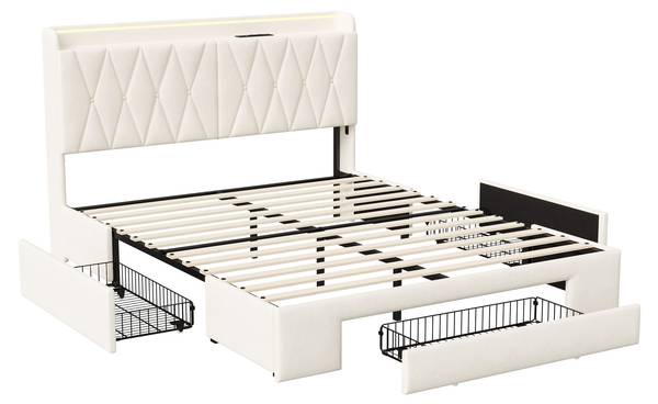 Doppelbett Stauraum TSGHP59 Beige - Metall - Massivholz - 217 x 108 x 165 cm