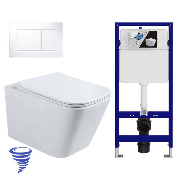 Wand WC mit Unterputzspülkasten Linea Weiß - Keramik - 37 x 37 x 49 cm