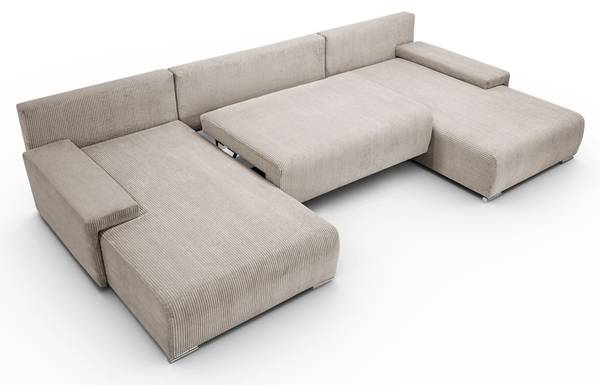 Ecksofa LAVIO U mit Schlaffunktion Beige - Polyester - 348 x 93 x 188 cm