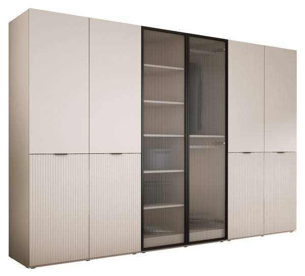 Armoire Sumatra Beige - Verre noir - Marron sable