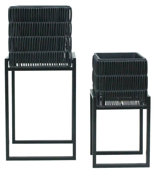 Übertopf-Set FLORA Schwarz - Metall - Kunststoff - 1 x 1 x 1 cm