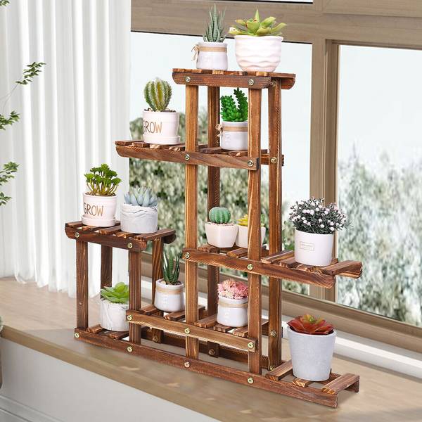 Plantenrek XJJ366 bruin - plaatmateriaal op houtbasis - 12 x 62 x 60 cm