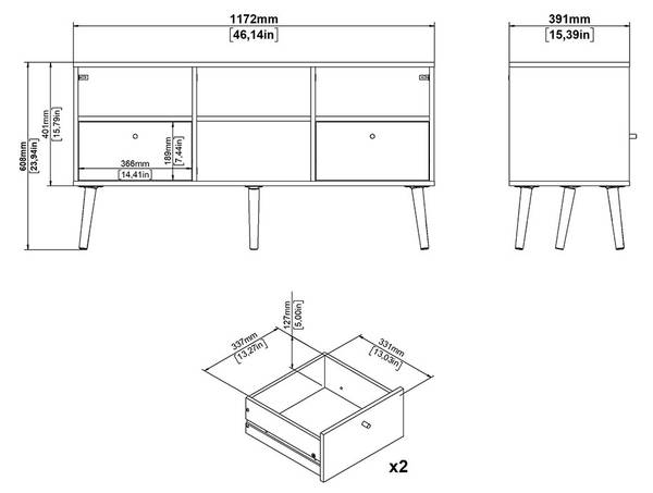 TV-meubel Bodo grijs - deels massief hout - 118 x 61 x 40 cm