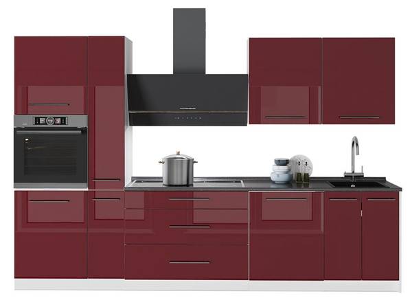 Küchenzeile Fame-Line 64338 Hochglanz Bordeaux - Reinweiß