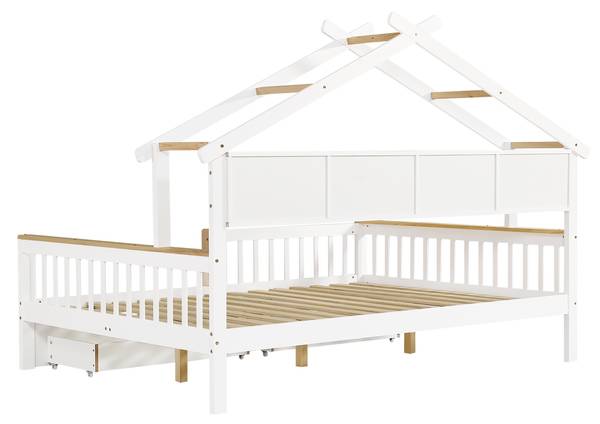 Kinderbett WoodyZoom Ⅰ Weiß - Holzwerkstoff - Massivholz - 147 x 152 x 219 cm